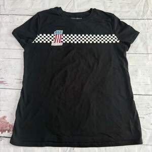 Harley-Davidson Women's Black Graphic T-Shirt with Checkered Racing Stripe